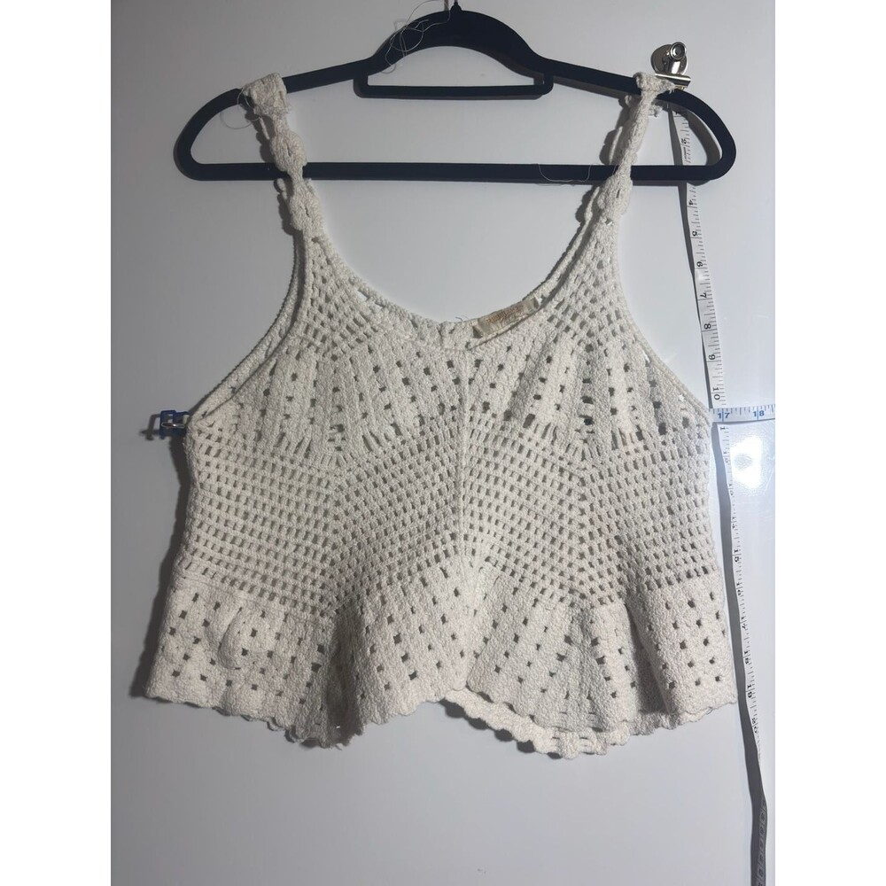 Rebellion Again White Cropped Crochet Peplum Tank Top
